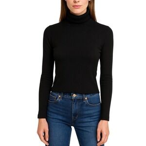 Madewell Minimalist Black Long Sleeve‎ Ribbed Turtleneck Crop Top Women's Size L